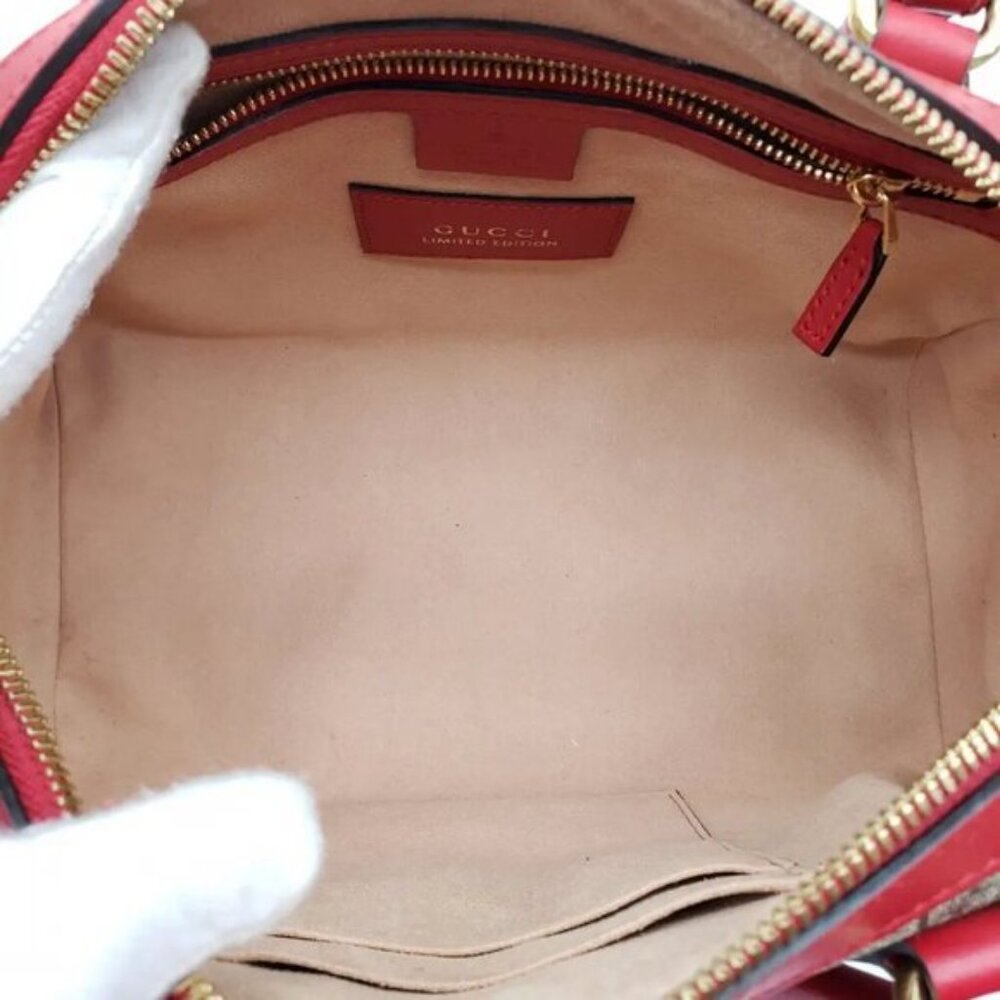 Authentic Gucci GG Supreme Tian Heart Snake Boston Bag Red Leather Crossbody - Picture 10 of 13